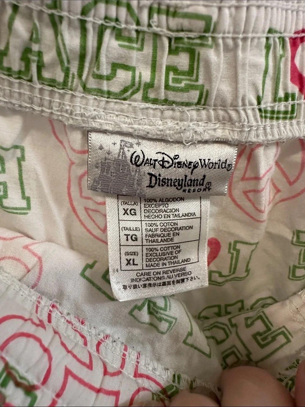 Disney White Pajama Pants with Pink Peace Signs, Red Hearts & Green Text - Picture 2 of 4